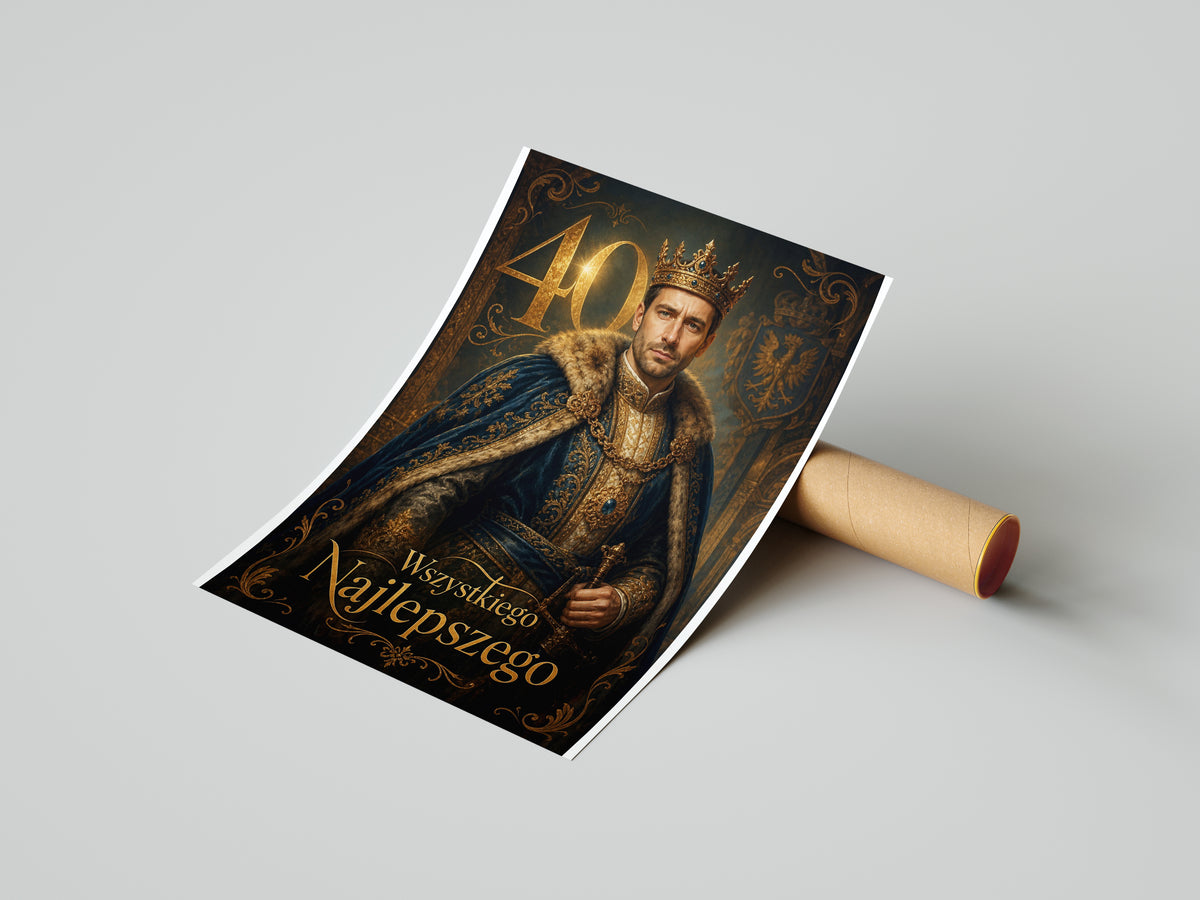 Karykatura ze zdjęcia na 40 urodziny – królewski portret mockup 6