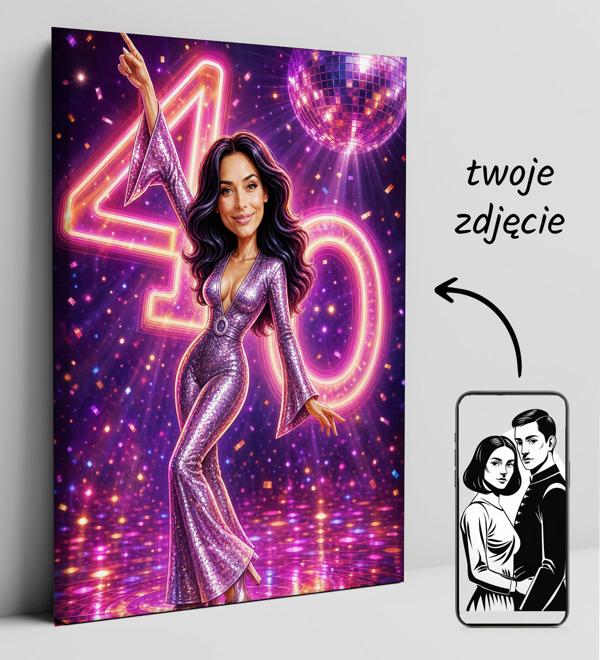 Karykatura ze zdjęcia na 40 urodziny – styl disco glowne