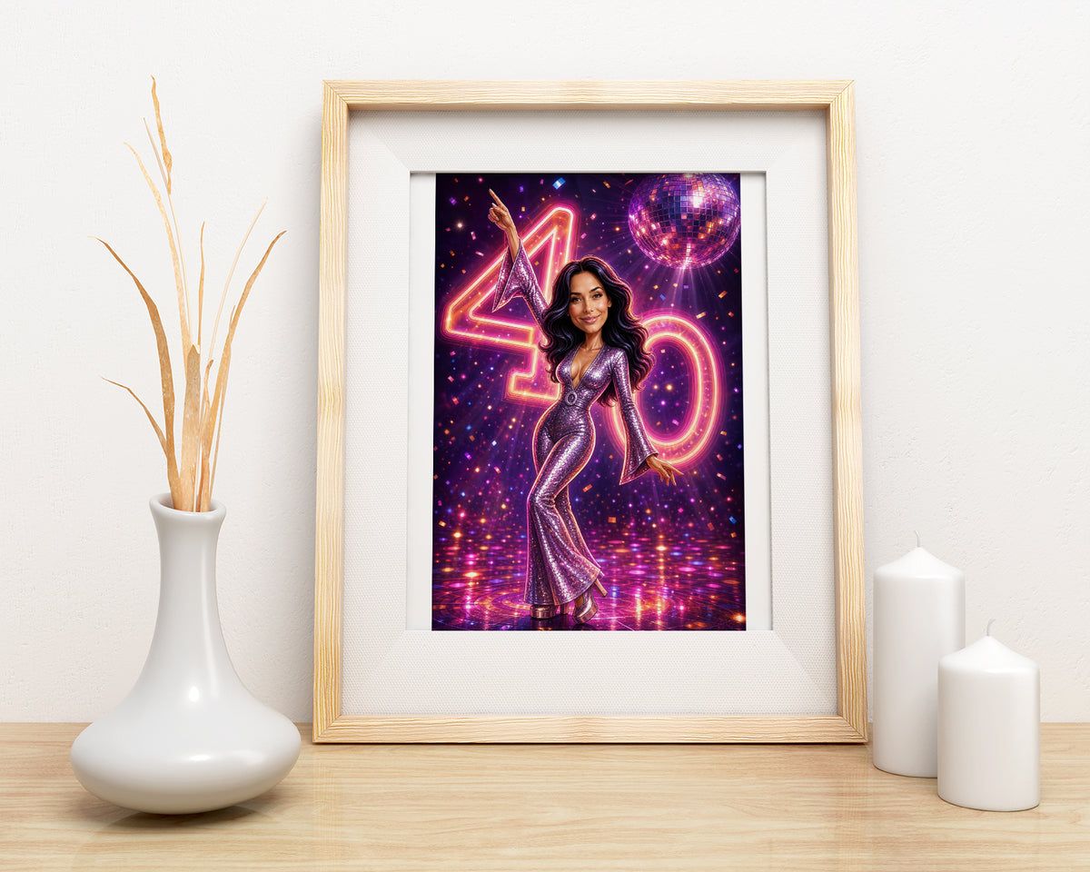 Karykatura ze zdjęcia na 40 urodziny – styl disco mockup 3