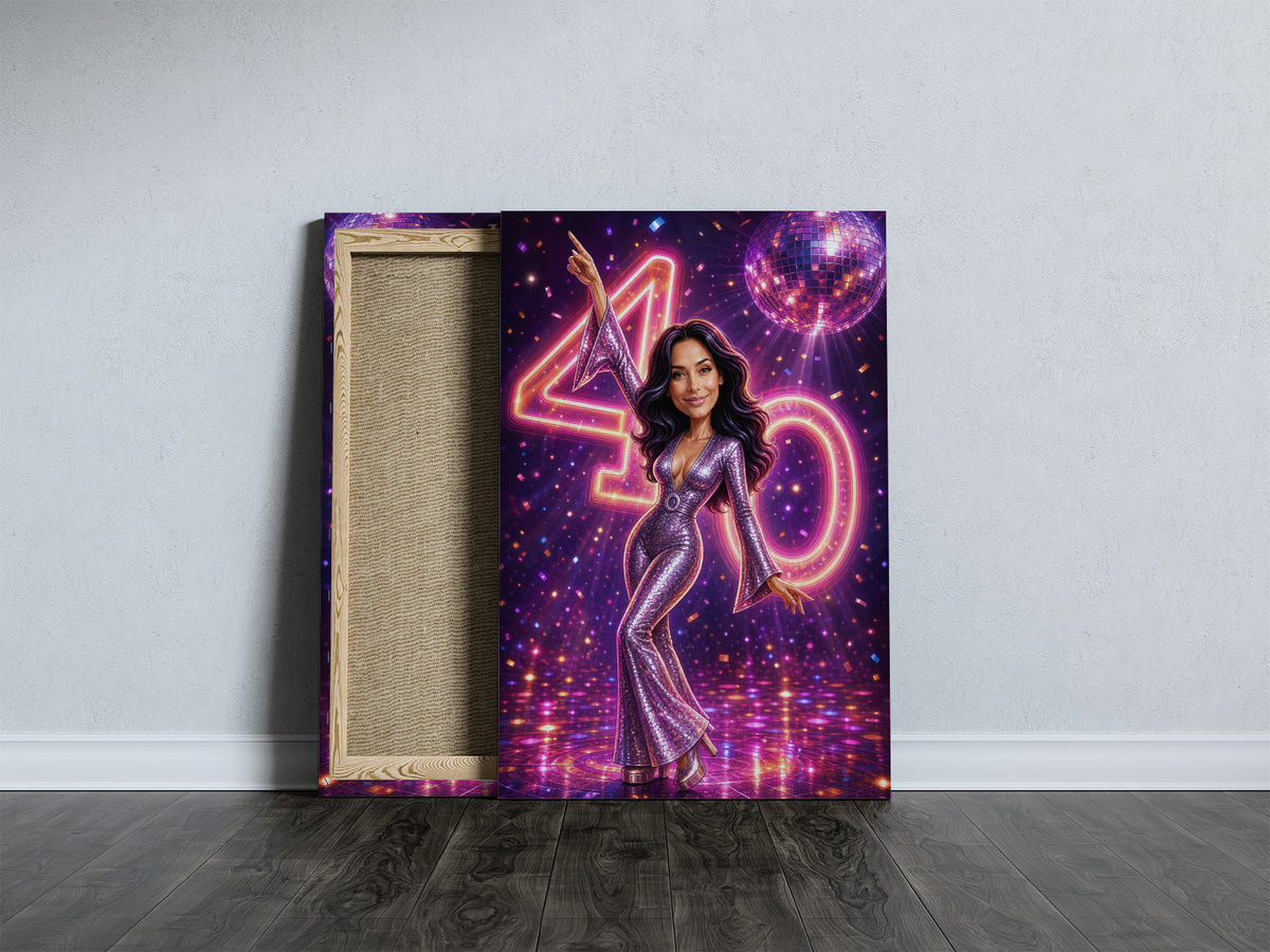 Karykatura ze zdjęcia na 40 urodziny – styl disco mockup 5