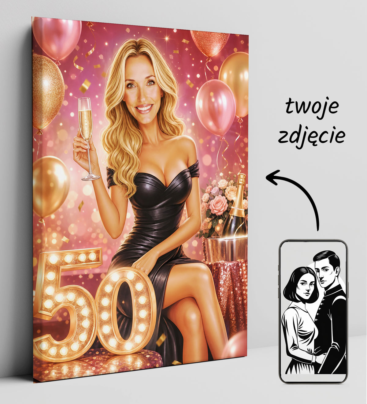 Karykatura ze zdjęcia na 50 urodziny dla kobiety glowne
