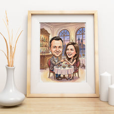 Karykatura personalizowana ze zdjęcia – romantyczna kolacja we dwoje mockup 3