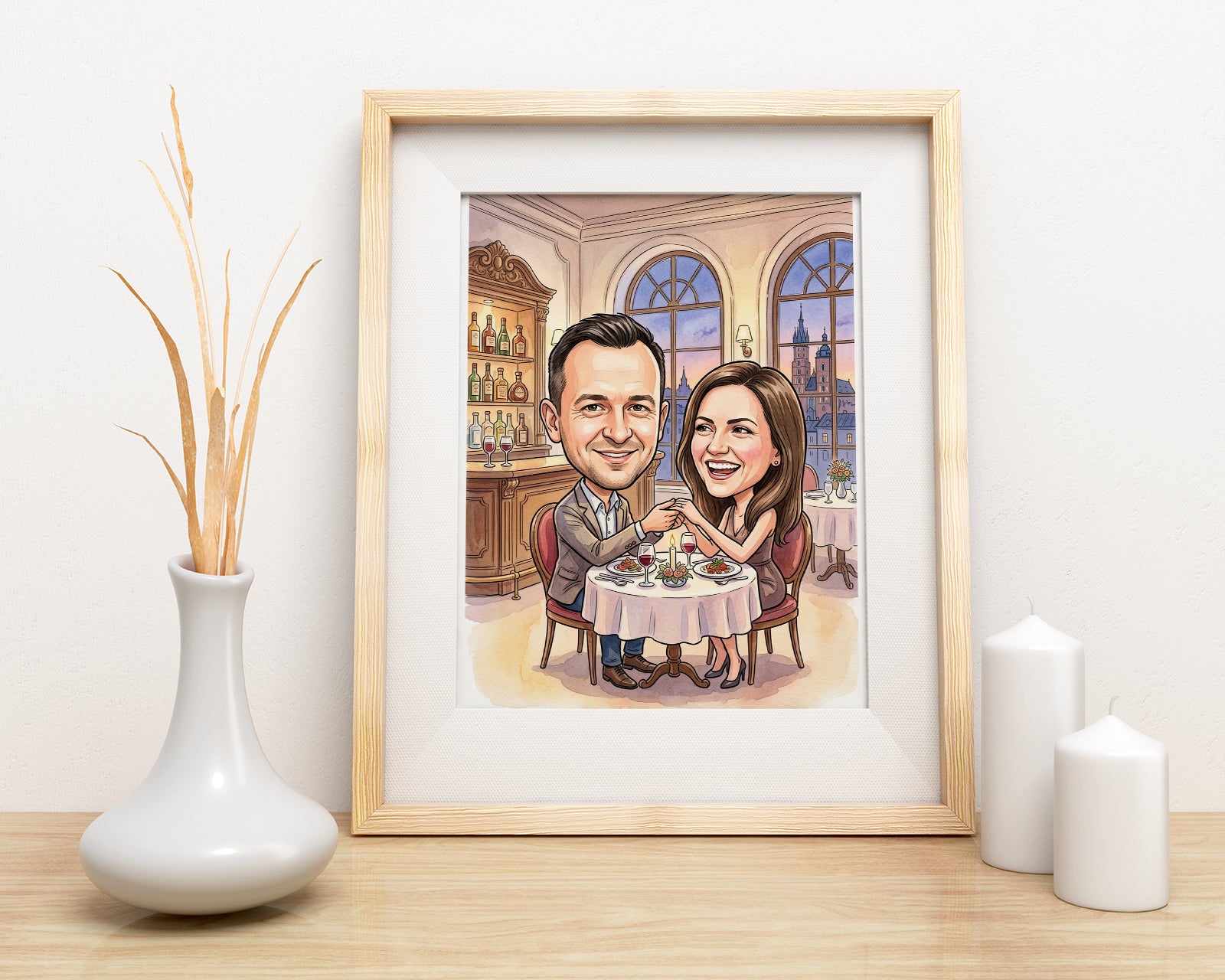 Karykatura personalizowana ze zdjęcia – romantyczna kolacja we dwoje mockup 3