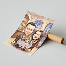 Karykatura personalizowana ze zdjęcia – romantyczna kolacja we dwoje mockup 4