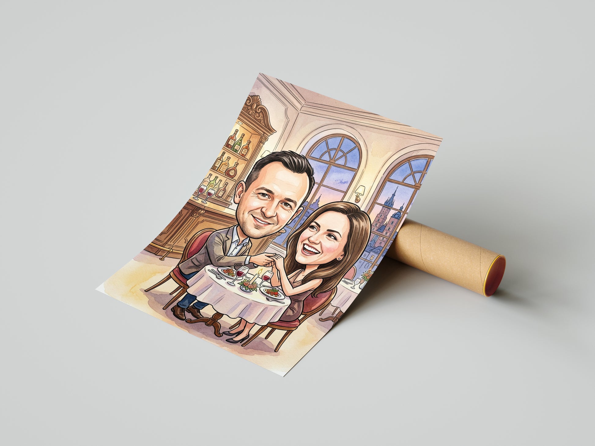 Karykatura personalizowana ze zdjęcia – romantyczna kolacja we dwoje mockup 4