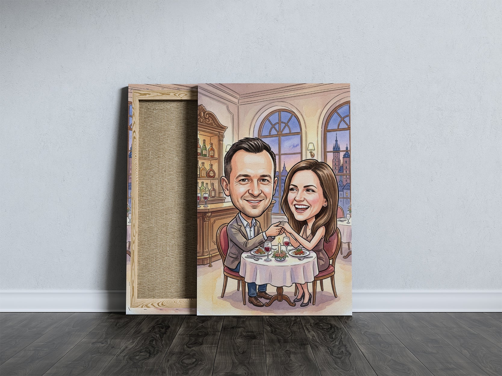 Karykatura personalizowana ze zdjęcia – romantyczna kolacja we dwoje mockup 5