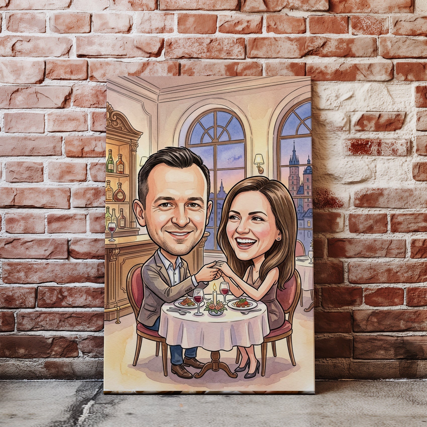 Karykatura personalizowana ze zdjęcia – romantyczna kolacja we dwoje nacegle