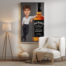 Karykatura ze zdjęcia z butelką whiskey – prezent mockup 2