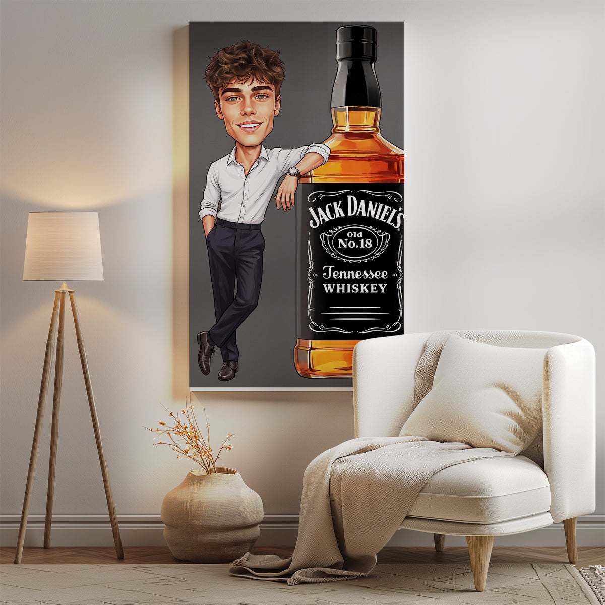 Karykatura ze zdjęcia z butelką whiskey – prezent mockup 2