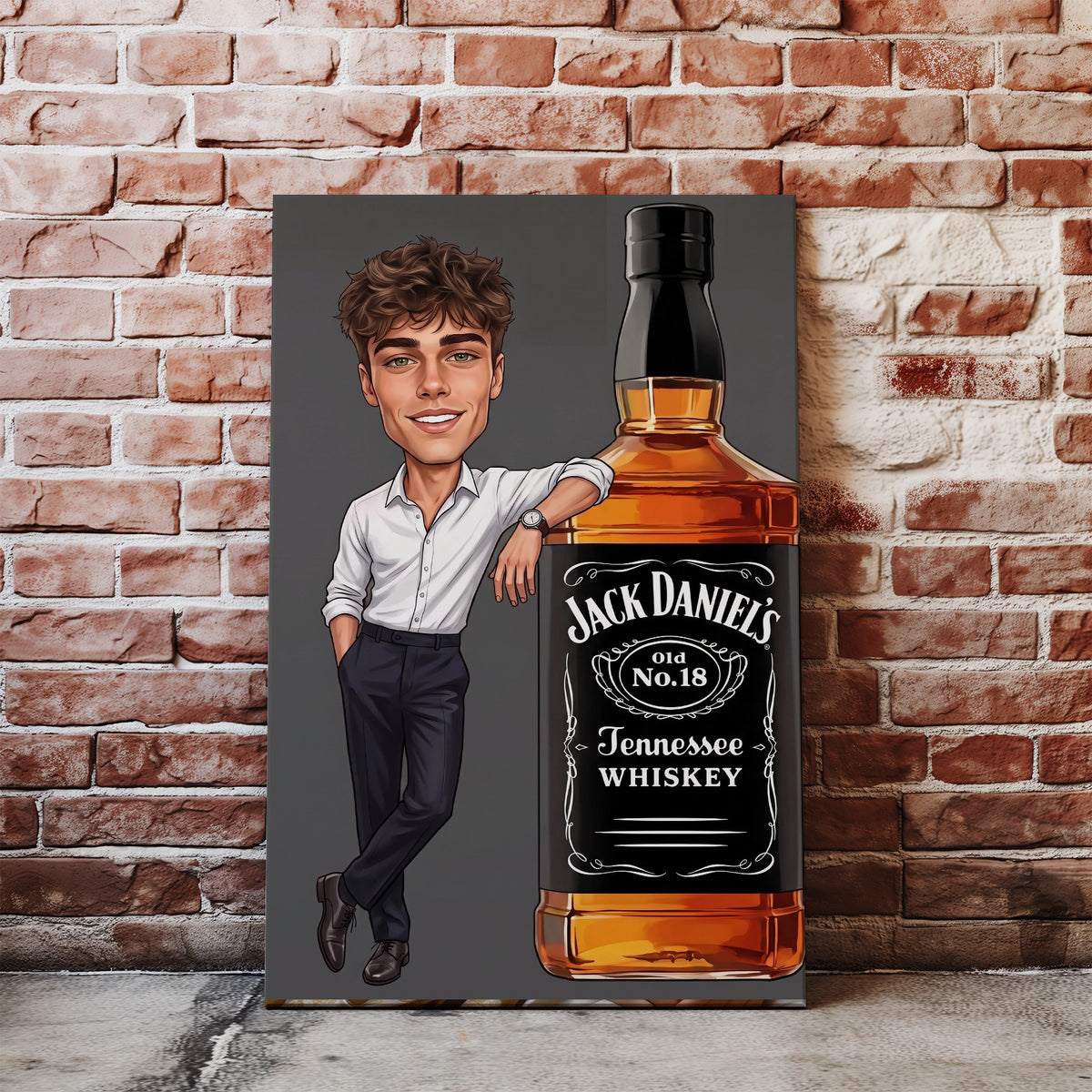 Karykatura ze zdjęcia z butelką whiskey – prezent mockup 1
