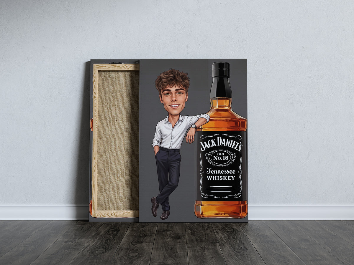 Karykatura ze zdjęcia z butelką whiskey – prezent mockup 5