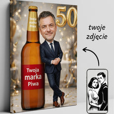 Karykatura ze zdjęcia z piwem – prezent na 50 urodziny glowne