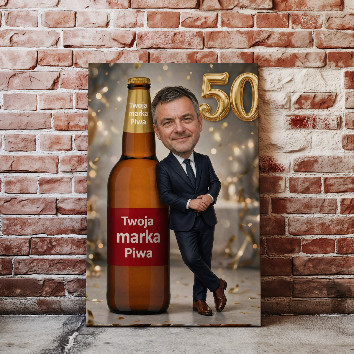 Karykatura ze zdjęcia z piwem – prezent na 50 urodziny mockup 1