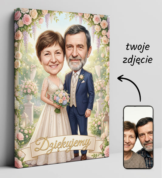 Karykatura ślubna dla rodziców – podziękowanie na wesele