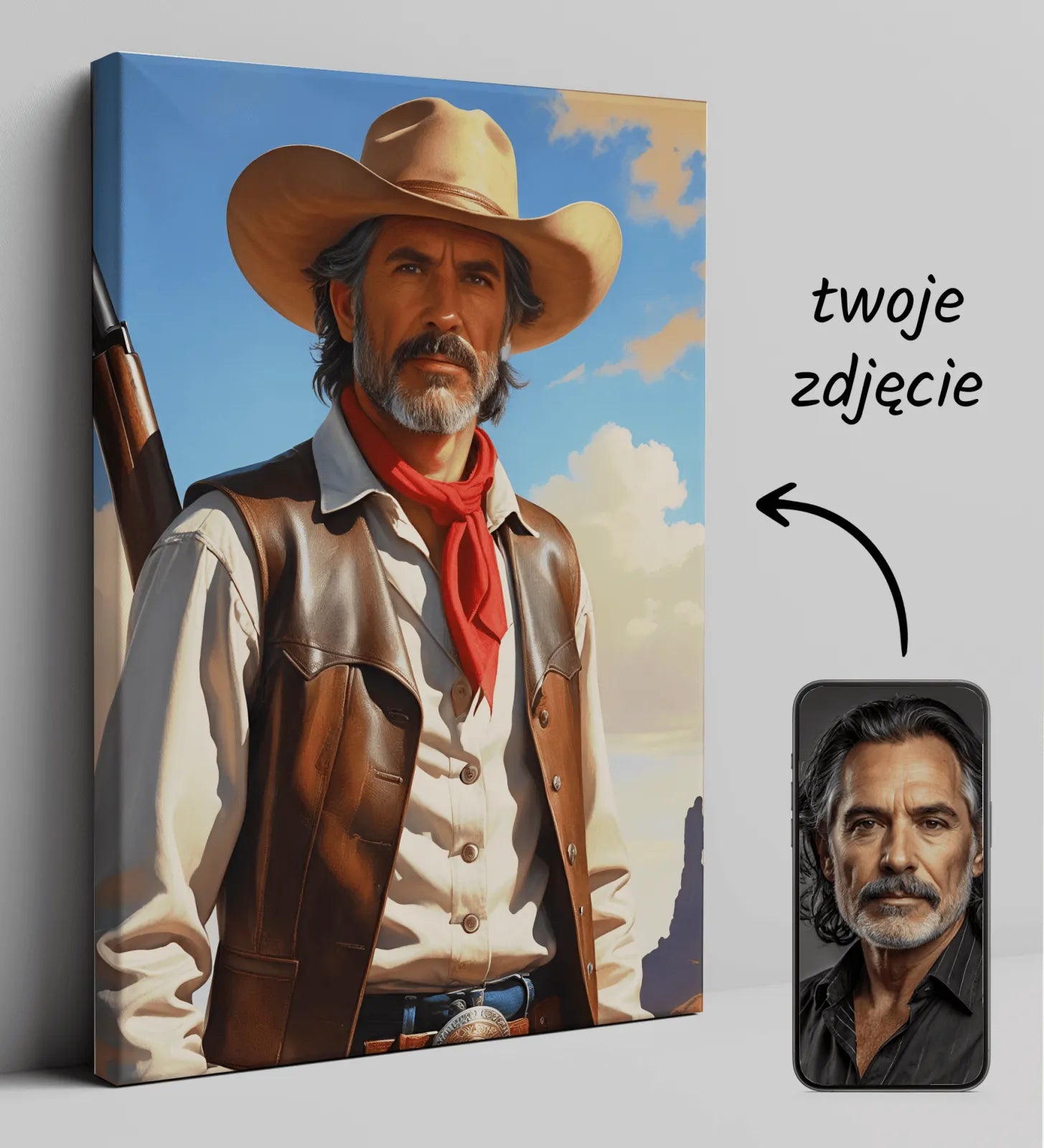 Personalizowany portret kowboja na płótnie Kowboj na Dzikim Zachodzie