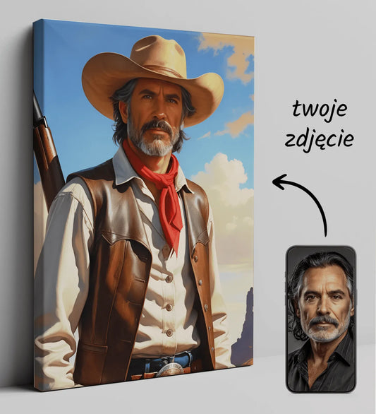 Personalizowany portret kowboja na płótnie Kowboj na Dzikim Zachodzie