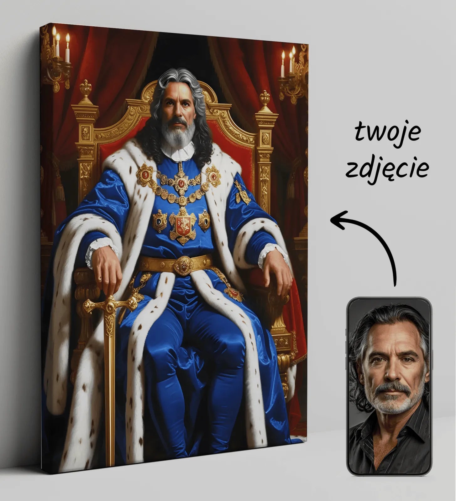 Personalizowany portret na płótnie Król na tronie w stylu regalnym