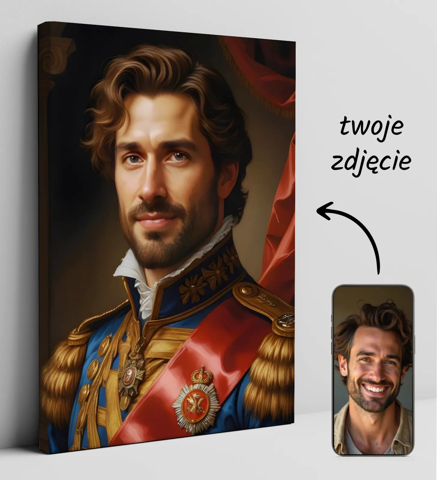 Personalizowany portret królewski na płótnie dla mężczyzny w stylu eleganckim