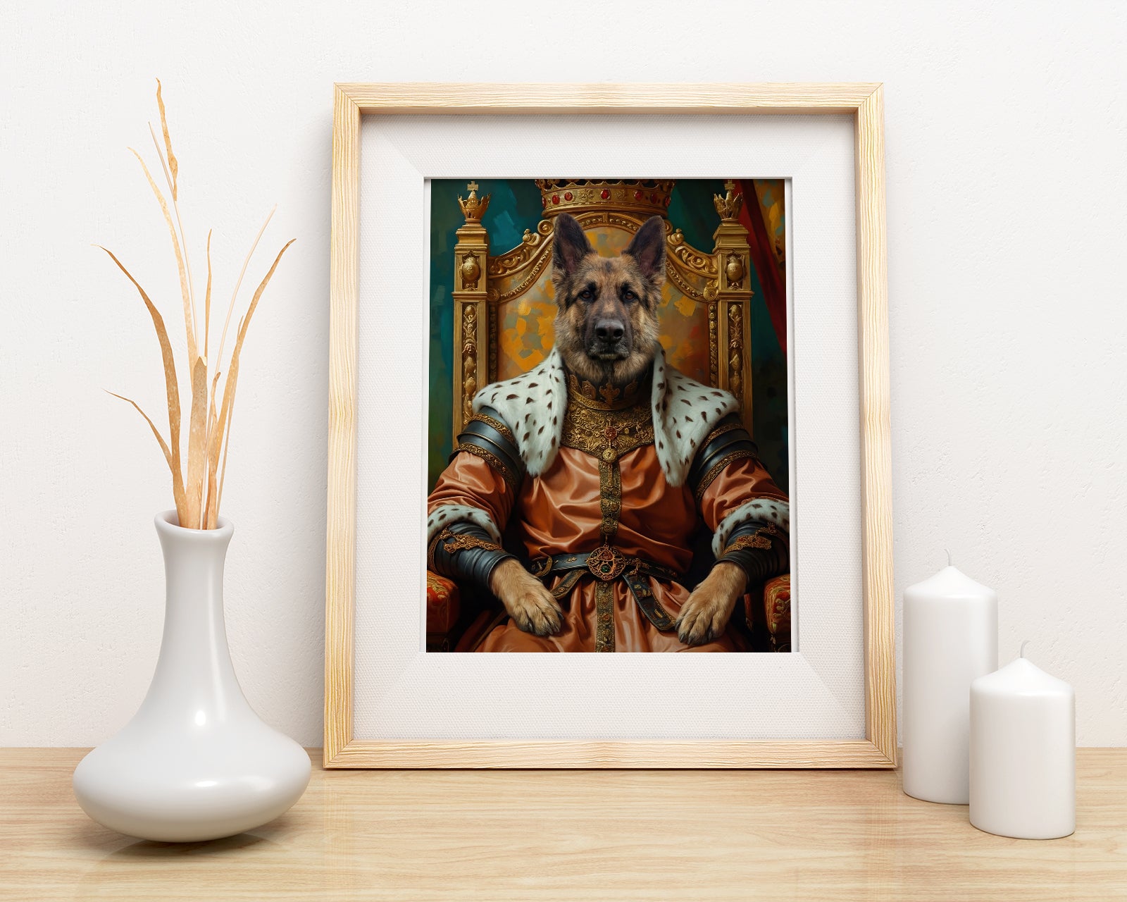 Królewski portret psa na tronie mockup 1