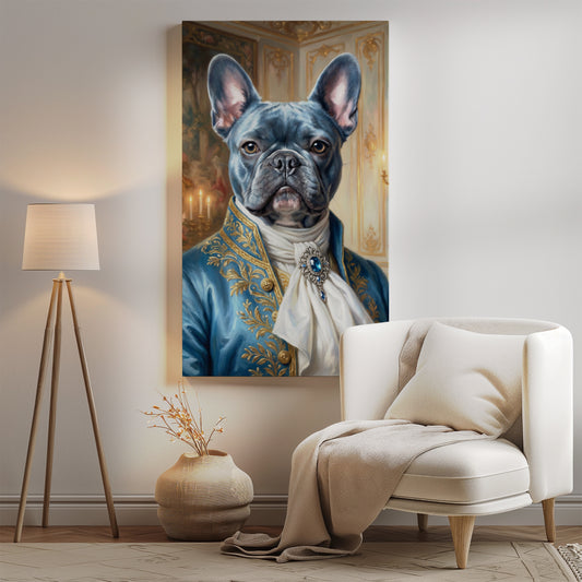 Królewski portret psa w błękitnym stroju szlacheckim mockup 0