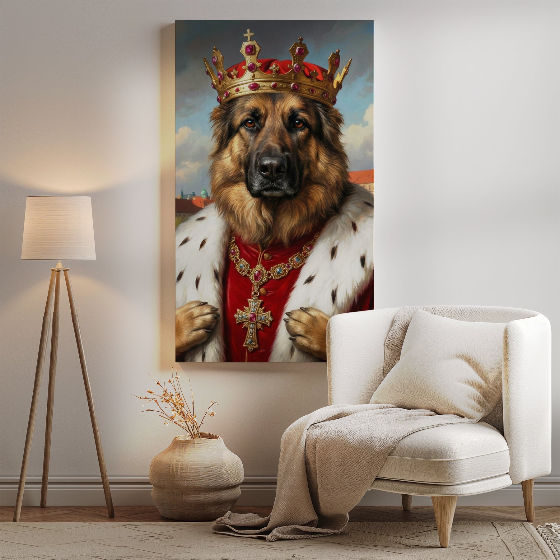 Królewski portret psa w koronie mockup 0