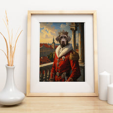 Królewski portret psa w czerwonym mundurze mockup 1
