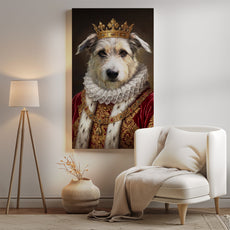 Królewski portret psa w czerwonym stroju monarchy mockup 0