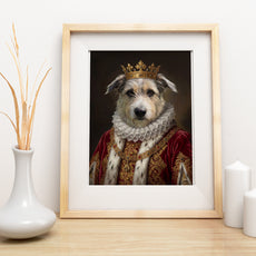 Królewski portret psa w czerwonym stroju monarchy mockup 1