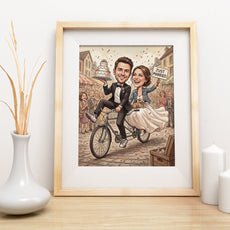 Karykatura ślubna na rowerze tandem Personalizowany prezent na ślub mockup 3