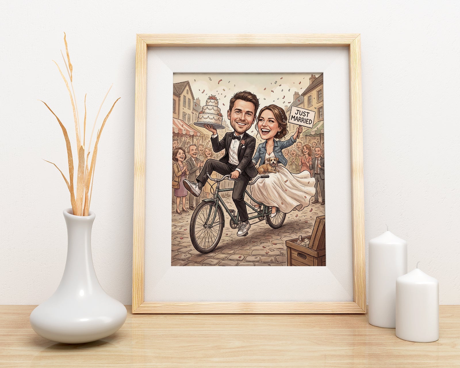 Karykatura ślubna na rowerze tandem Personalizowany prezent na ślub mockup 3
