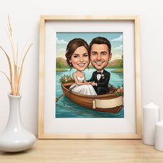 Personalizowana karykatura ślubna w łódce na prezent ślubny mockup 3