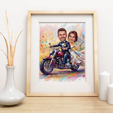 Karykatura ślubna na motocyklu personalizowany prezent na wesele mockup 3