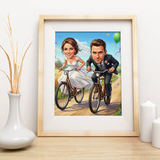 Karykatura ślubna na rowerach personalizowany prezent dla pary mockup 3