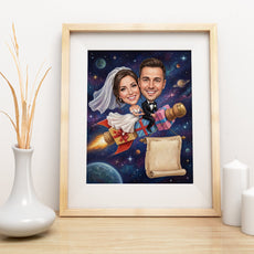 Karykatura ślubna w kosmosie personalizowany prezent na wesele mockup 3