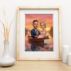Romantyczna karykatura ślubna w łódce z personalizacją mockup 3
