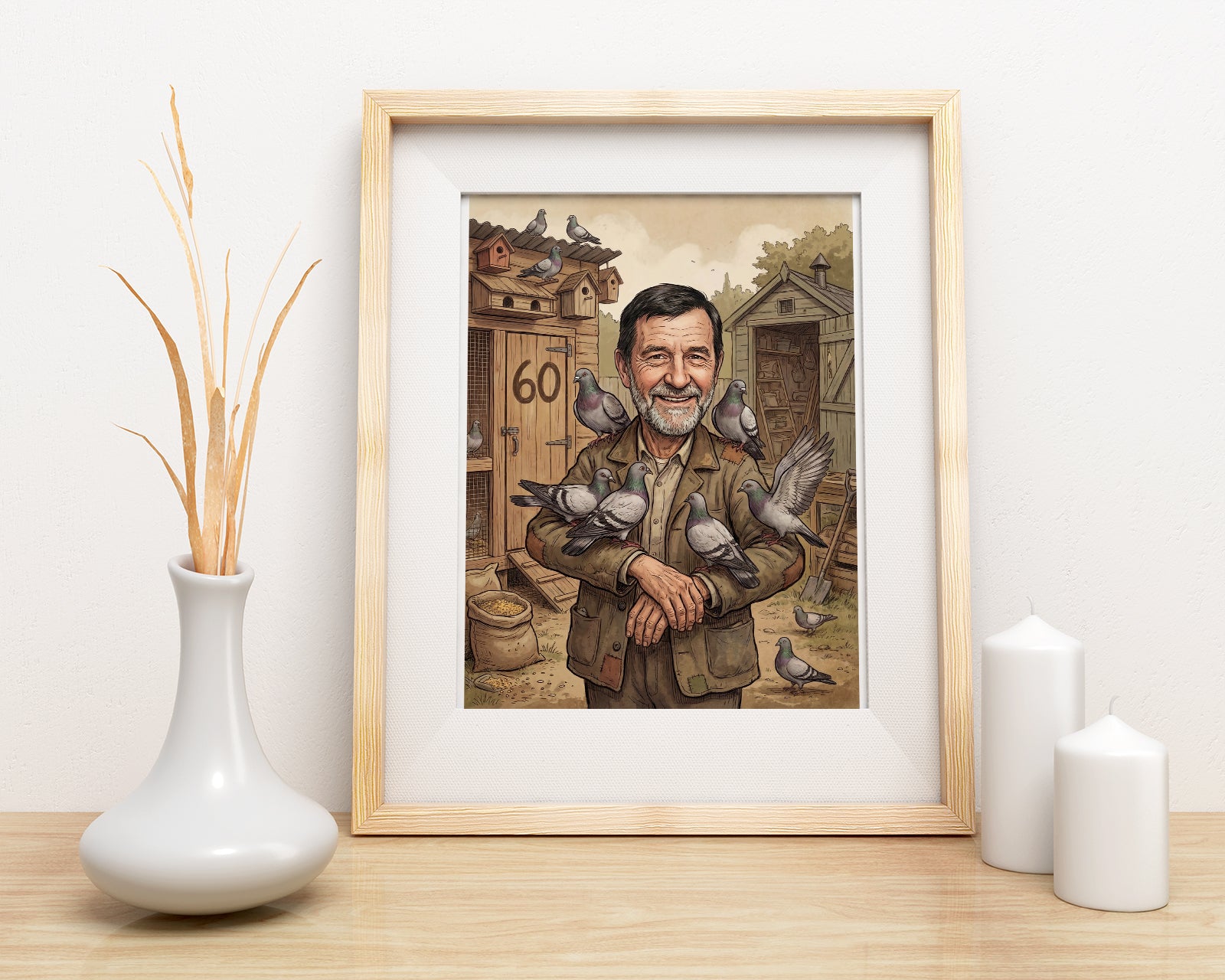 Karykatura hodowcy gołębi - pomysł na prezent