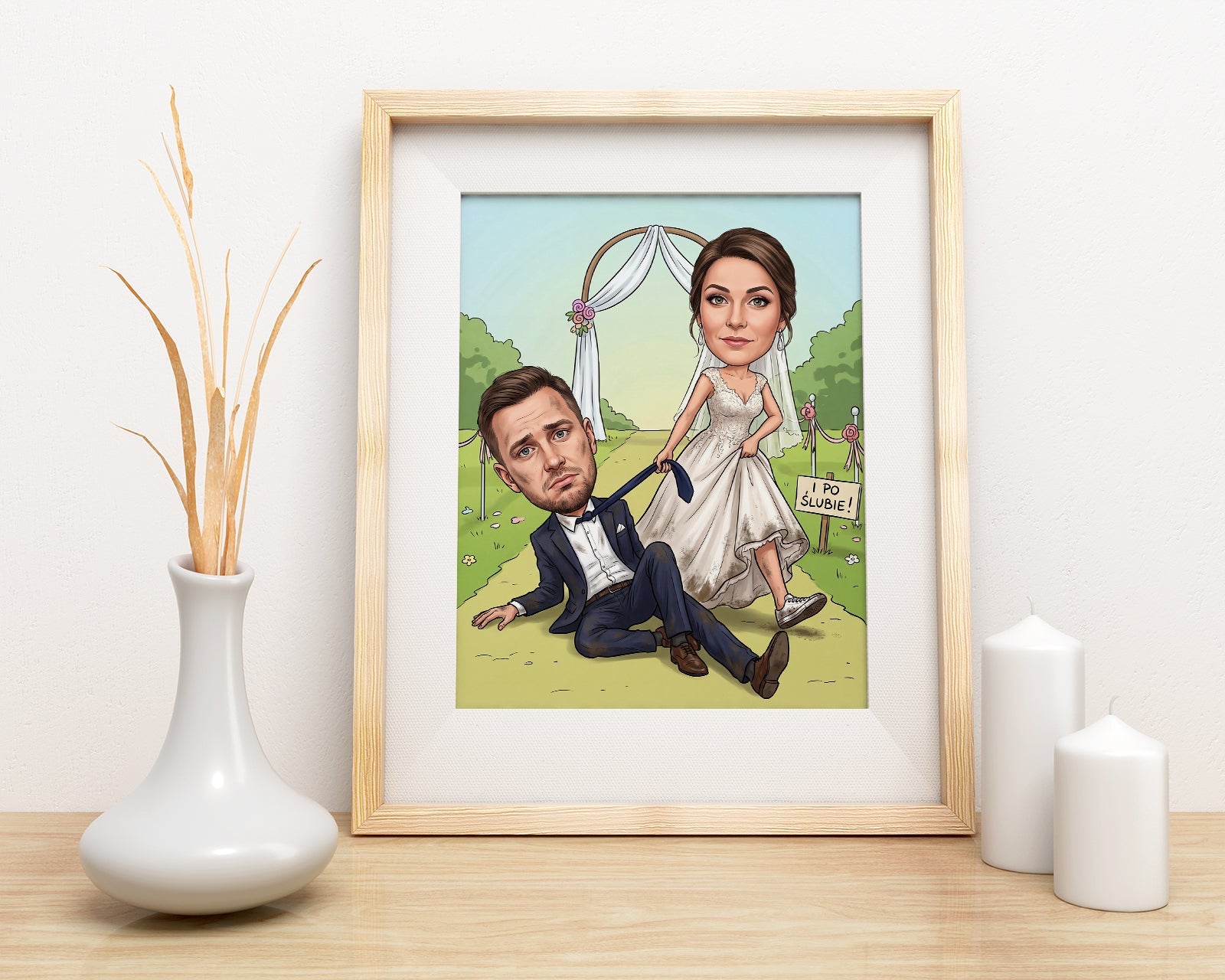Personalizowana karykatura ślubna na prezent dla Pary Młodej mockup 3