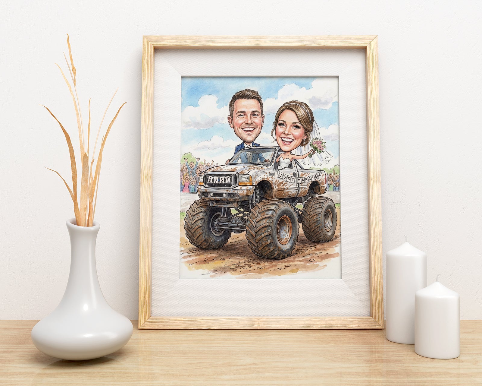 Karykatura ślubna monster truck personalizowany prezent na wesele mockup 4