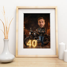 Karykatura motocyklisty ze zdjęcia