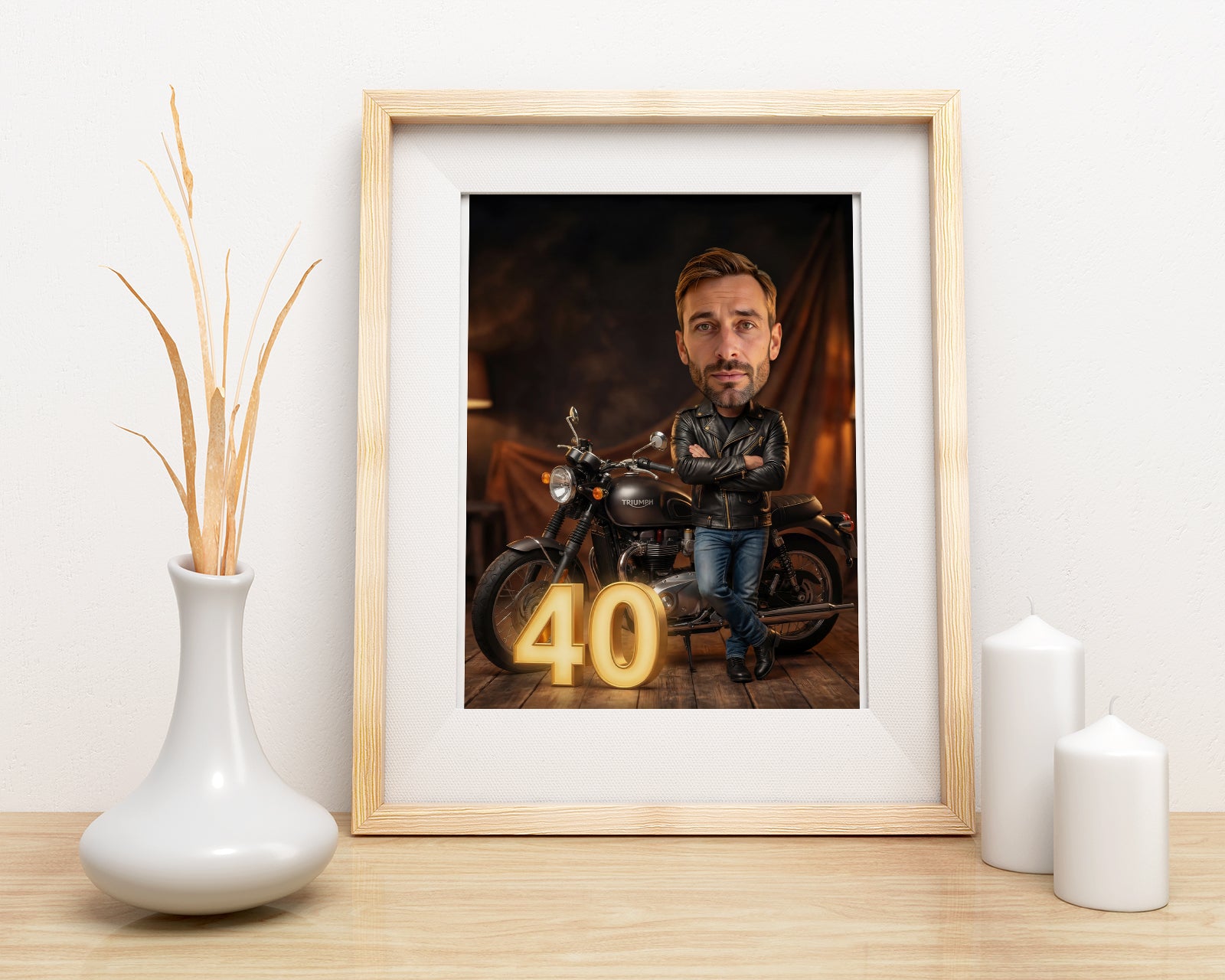 Karykatura motocyklisty ze zdjęcia