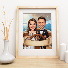 Karykatura ślubna na statku personalizowany prezent na wesele mockup 3
