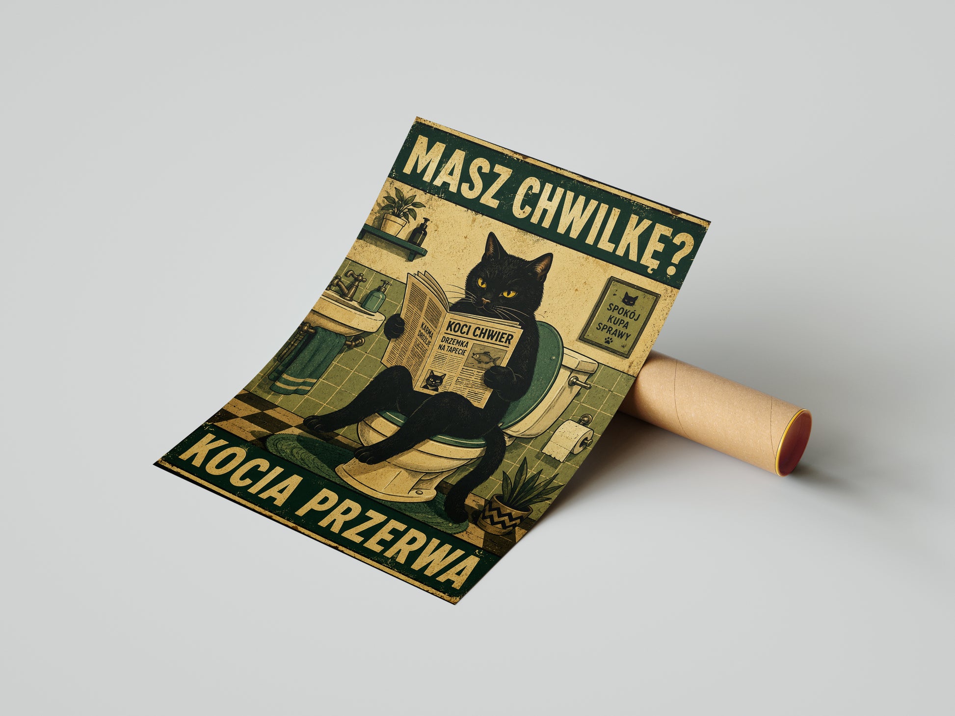 Masz Chwilkę? Kocia Przerwa – śmieszny obraz do łazienki z czarnym mockup 6