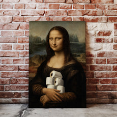 Mona Lisa z papierem toaletowym – śmieszny obraz do łazienki