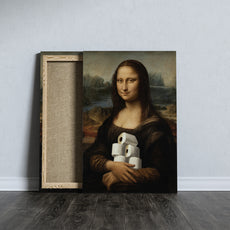 Mona Lisa z papierem toaletowym – śmieszny obraz do łazienki