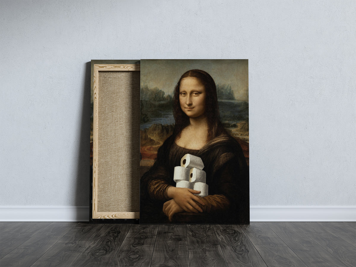 Mona Lisa z papierem toaletowym – śmieszny obraz do łazienki