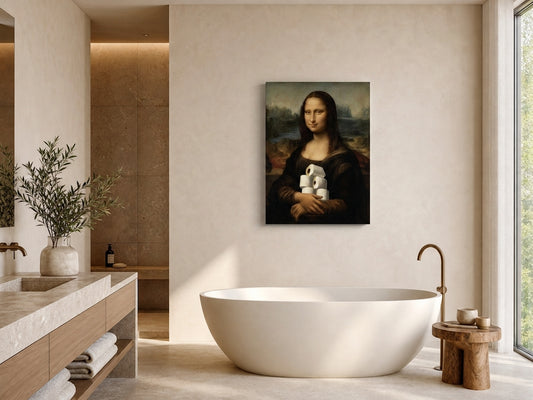Mona Lisa z papierem toaletowym – śmieszny obraz do łazienki mockup 2