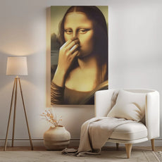 Śmieszna Mona Lisa Zakrywająca Nos – Parodia obrazu do łazienki