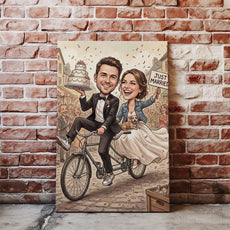 Karykatura ślubna na rowerze tandem Personalizowany prezent na ślub glowne