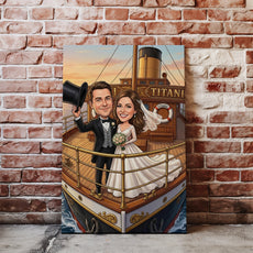 Karykatura ślubna Titanic personalizowany prezent dla Pary Młodej glowne