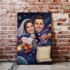 Karykatura ślubna w kosmosie personalizowany prezent na wesele glowne